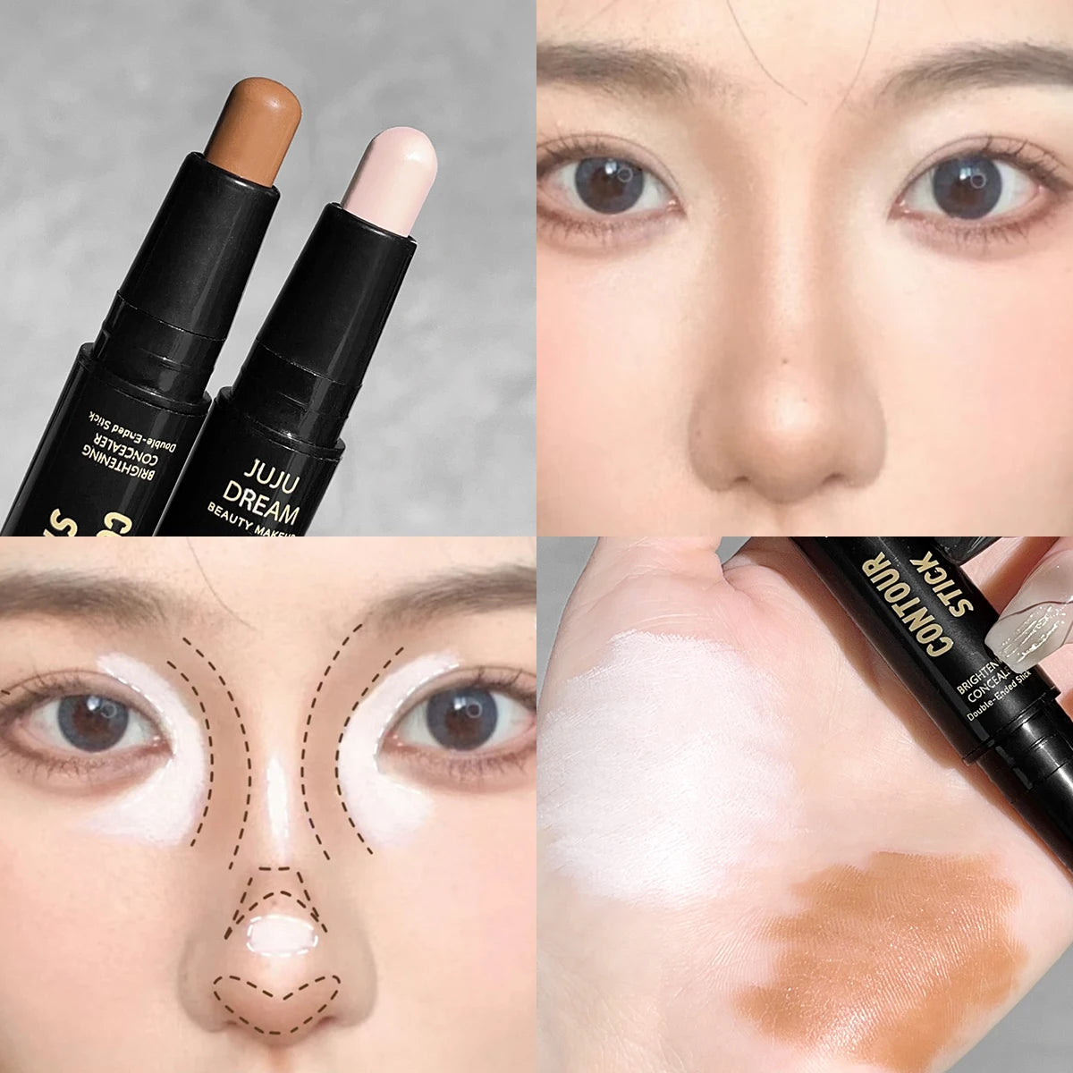 Dual-ended contour stick, facial foundation, concealer, long-lasting