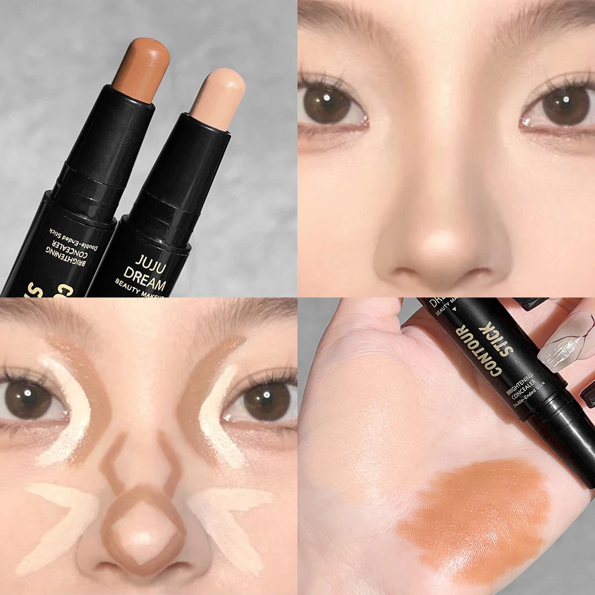 Dual-ended contour stick, facial foundation, concealer, long-lasting