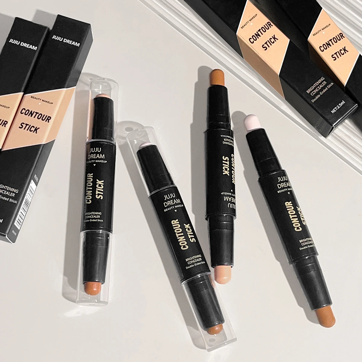 Dual-ended contour stick, facial foundation, concealer, long-lasting