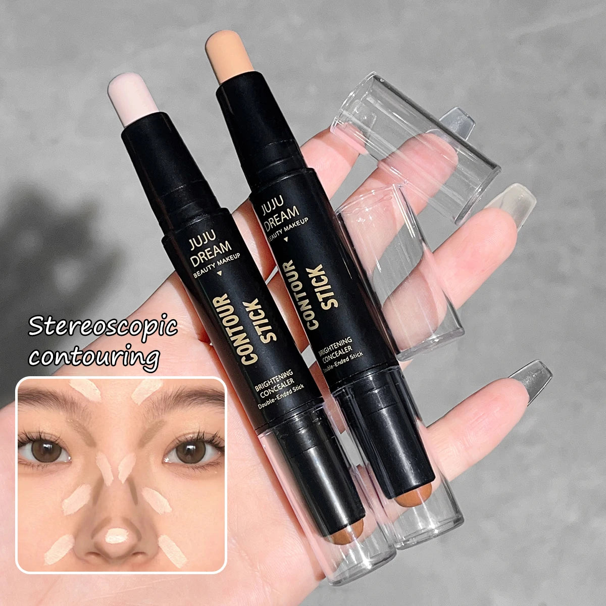 Dual-ended contour stick, facial foundation, concealer, long-lasting